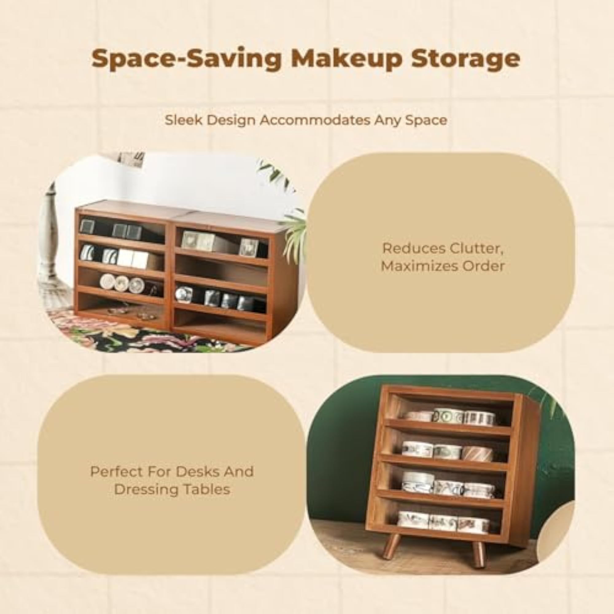 Wood Lipstick Organizer, Multitier Dustproof Makeup Storage Box